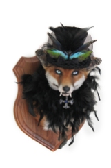 Anthropomorphic Taxidermy Art Vampire lady Fox with Glowing eyes by Lucia Mocnay