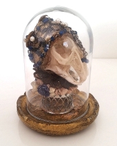 Rabbit skull, Victorian lace remnants, Salzburg castle remnants, beads, mixed media